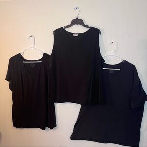 Set of 3 Black Tops: LIVI Lane Bryant V-Neck, Champion V-Neck Tee & Allure Tank